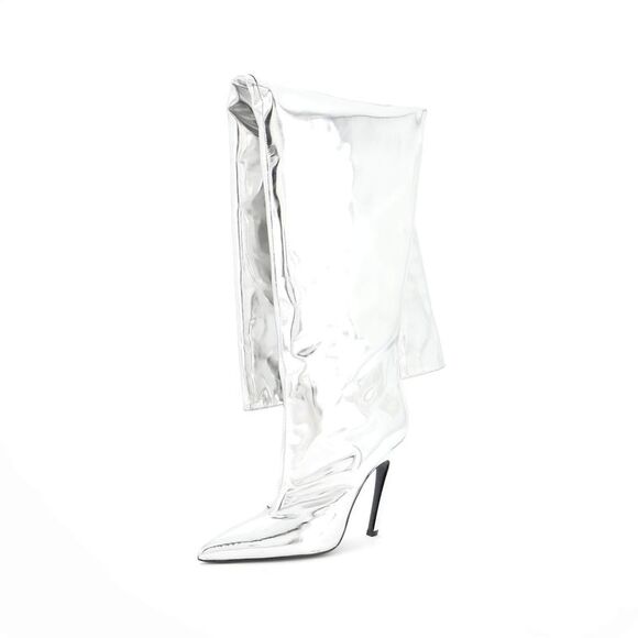 Balenciaga All The Time Over the Knee Boots Metallic Leather Silver - Picture 1 of 5